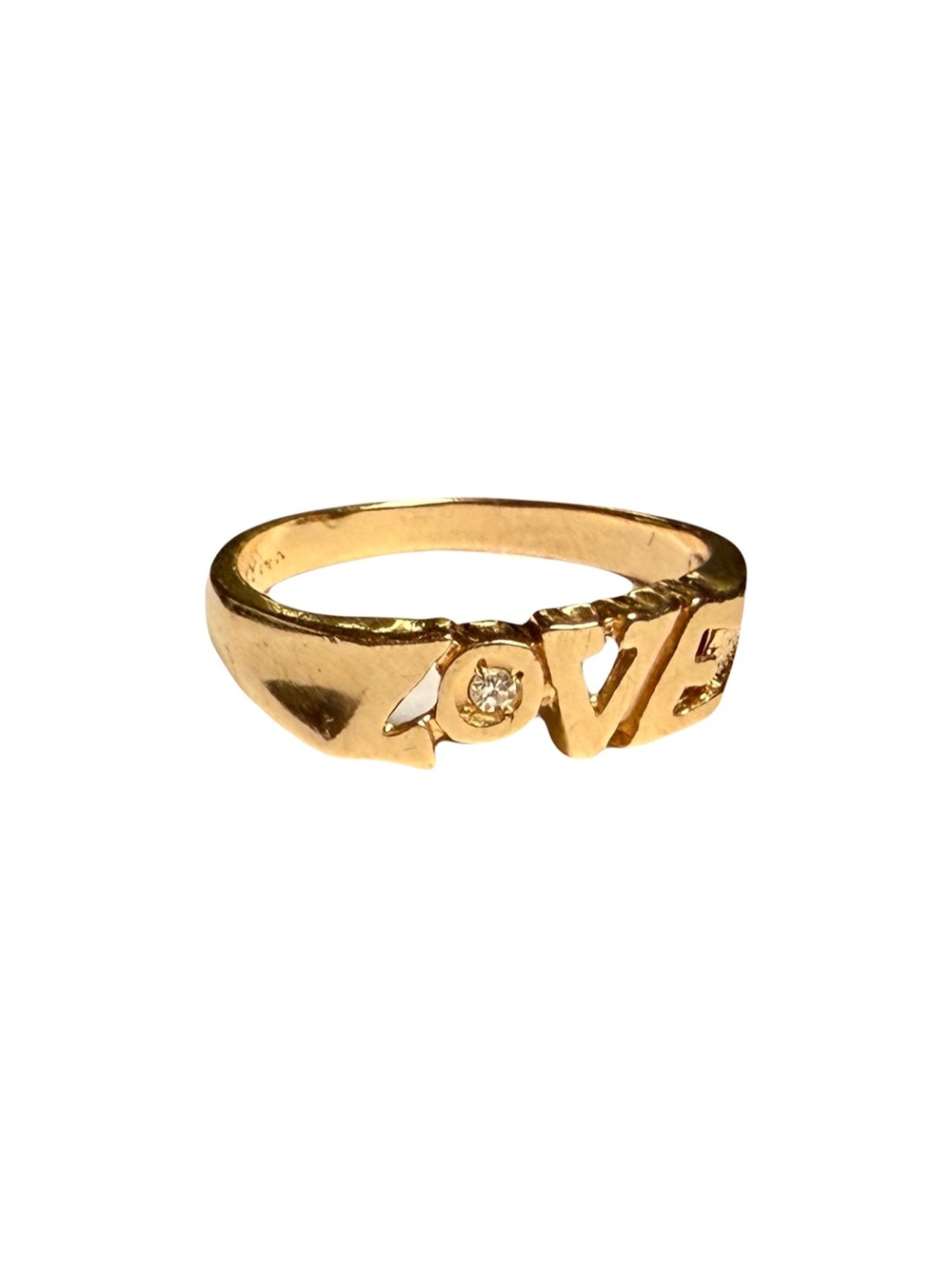 Vintage Gold LOVE Ring with Clear Stone